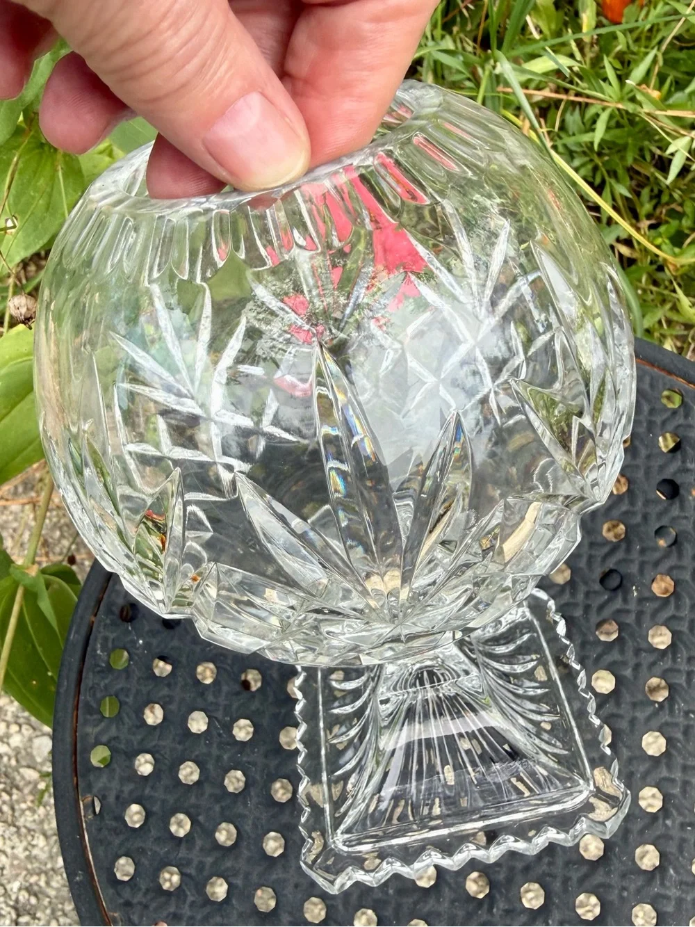 Vintage Rovelli 24% Lead Cut Crystal Ivy Ball with Pedestal - EUC